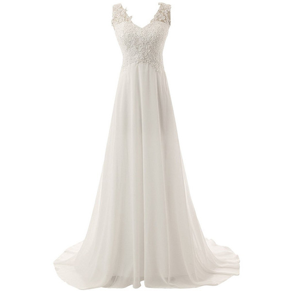 New Wedding Dress Cheap Sleeveless Wedding Dresses V Neckline Backless Lace Appliques Wedding Gowns Bride Dresses