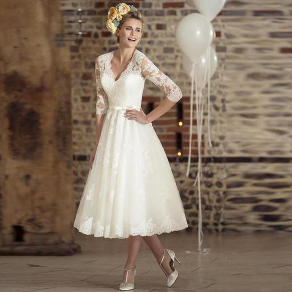 Vintage Lace Short Wedding Dress A Line V Neck Cheap Beach Bridal Dresses New Sexy