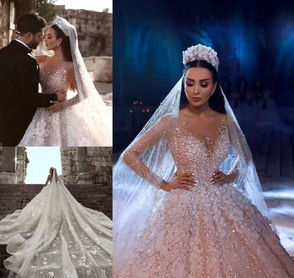2019 Princess Luxury Wedding Dress African Arabic Dubai Long Sleeve Beading Church Formal Bride Bridal Gown Plus Size Custom Made