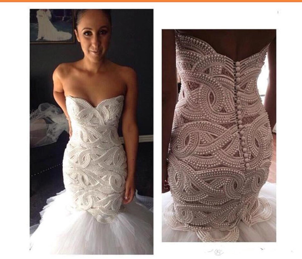 New Real Image Mermaid Wedding Dresses Vintage Lace Sweetheart Pearls Beaded Tulle Layered Ruffles Wedding Bridal Gowns Vestido De Novia
