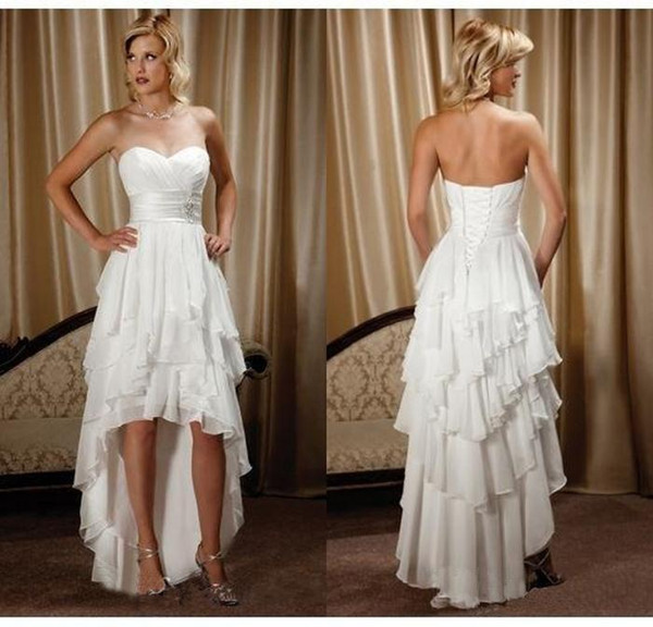 Short Front Long Back Country Western Wedding Dresses Sweetheart Chiffon High Low Bridal Gowns Cheap Beach Wedding Reception Dress