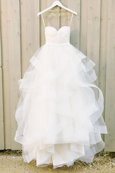 Sexy Spaghetti Straps A Line Tiered Skirt White Wedding Dresses New Real Image Custom Made Plus Size High Quality Bridal Gowns Cheap
