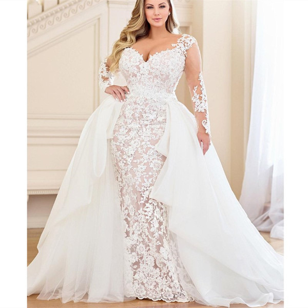 modern champagne satin sheath wedding dresses sexy v neck detachable train white lace wedding gowns backless plus size bridal dresses