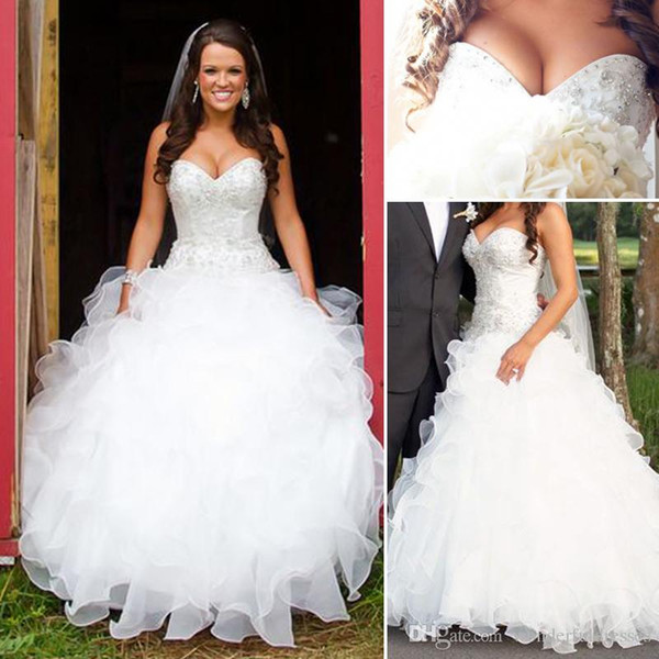 Vintage Plus Size Country Wedding Dresses A Line Sweetheart Ruffled Organza Wedding Gown Cheap Custom Made