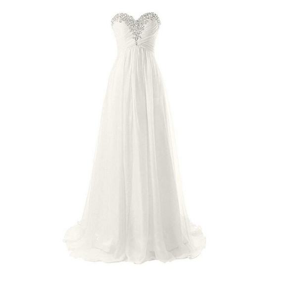 Sweetheart Beaded Wedding Dresses Strapless Bridal Dresses Crystal Lace Up Back Sweep Train Pleats Simple Wedding Gown Chiffon Custom Made