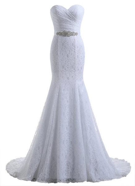 Crystal Sash Ribbon In Stock Real Photo Cheap Elegant Mermaid Lace Wedding Dress Sweetheart Bridal Gown vestido de noiva