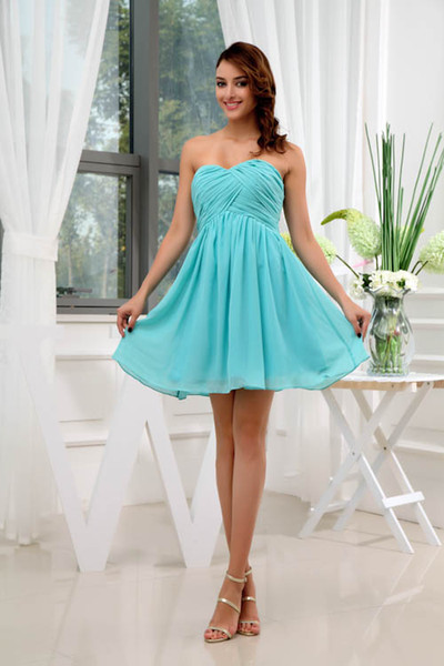 Strapless Chiffon Short Bridesmaid Dresses Ruched Knee Length Formal Wedding Guest Maid Of Honor Dresses WD3-114