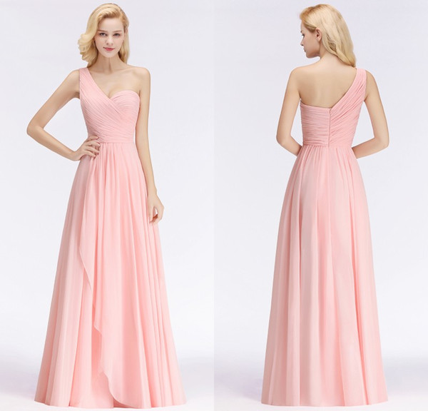 Real Photos Designer Candy Pink Chiffon Long Bridesmaid Dresses Custom Made One Shoulder Formal Wedding Guest Party Gowns BM0045
