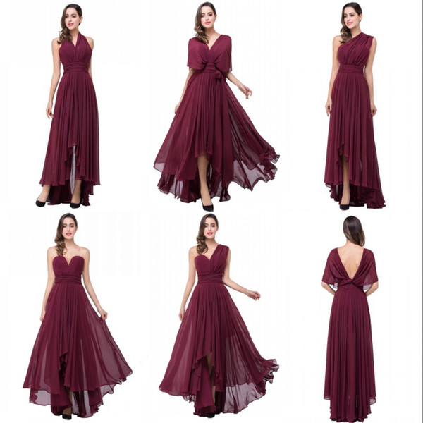 Real Image Burgundy Convertible Bridesmaid Dresses Chiffon A Line Floor Length Bridesmaids Gowns Cheap Long Evening Party Dress BZP0829