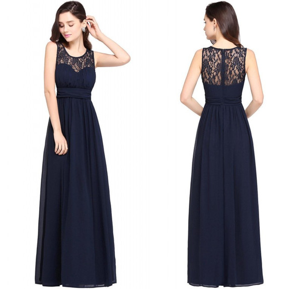 2017 New Designer Navy Blue Cheap Bridesmaid Dresses Lace Chiffon Pleats Long Prom Party Gowns Wedding Guest Dress CPS614