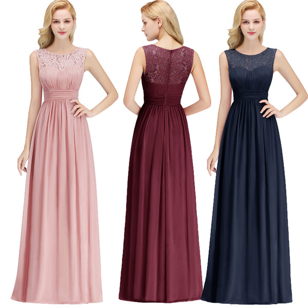 New Arrival Blush Pink Navy Blue Burgundy Bridesmaid Dresses Lace Chiffon Floor Length Beach Garden Maid of Honor Gown Under $50 CPS1067