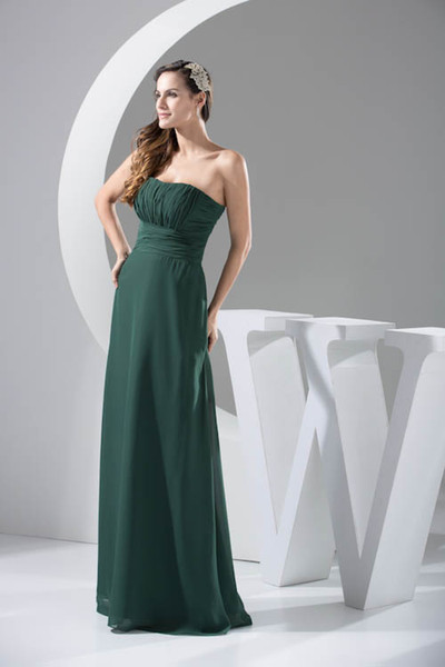 Strapless Chiffon Long Bridesmaid Dresses Ruched Empire Floor Length Formal Wedding Guest Maid Of Honor Dresses WD4-741