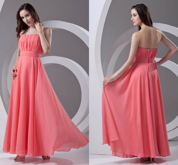 Straples Chiffon Long Bridesmaid Dresses Ruched Empire Floor Length Formal Wedding Guest Maid Of Honor[Prom Evening Dresses ZPT347