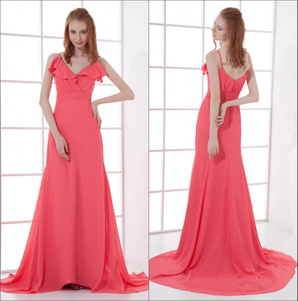 Spaghetti Straps Chiffon Long Bridesmaid Dresses Ruffles Floor Length Formal Wedding Guest Maid Of Honor Dresses ZPT053