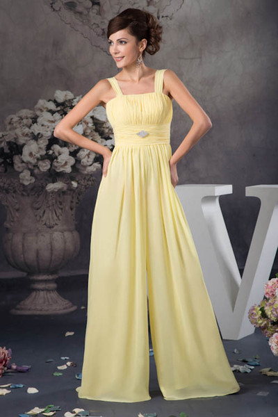 Spaghetti Strap Chiffon Long Bridesmaid Dresses Jumpsuits Ruched Floor Length Formal Wedding Guest Maid Of Honor Suit WD4-1098