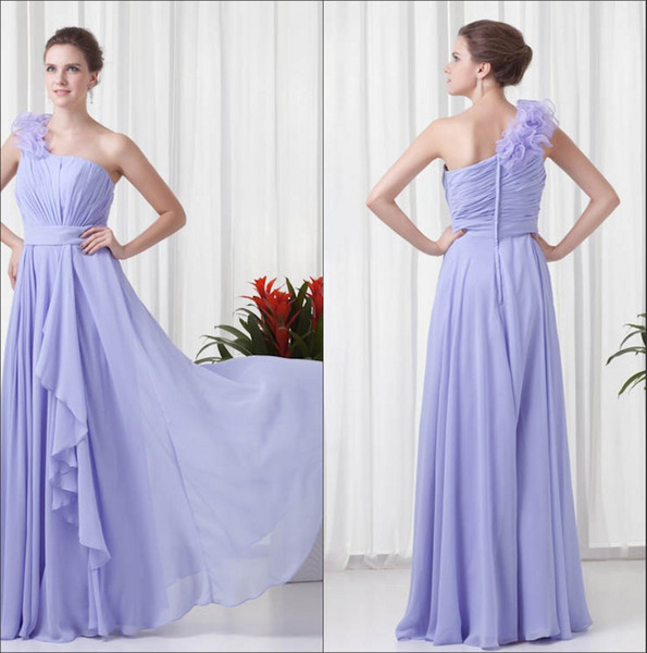 One Shoulder Chiffon Long Bridesmaid Dresses Ruched 3d Floal Floor Length Formal Wedding Guest Maid Of Honor Prom Evening Dresses ZPT288