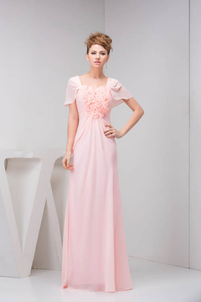 Cap Sleeves Chiffon Long Bridesmaid Dresses Ruched Floral Floor Length Formal Wedding Guest Maid Of Honor Dresses WD4-1042