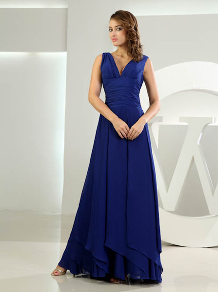 V Neck Chiffon Long Bridesmaid Dresses Ruched Floor Length Backless Formal Wedding Guest Maid Of Honor Dresses WD3-108