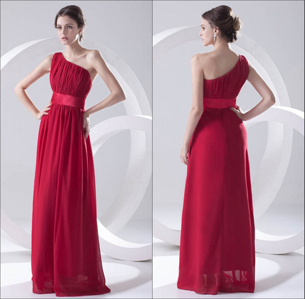 One Shoulder Chiffon Long Bridesmaid Dresses Elegant Ruched Floor Length Formal Wedding Guest Maid Of Honor Evening Dresses ZPT205