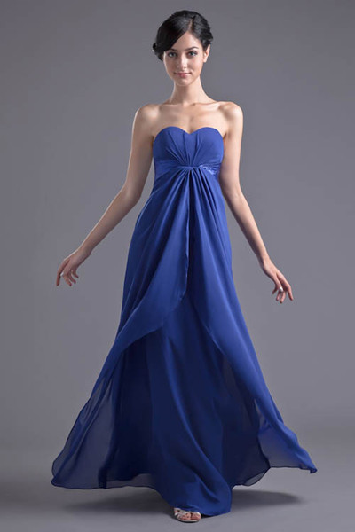 Strapless Chiffon Long Bridesmaid Dresses Royal Blue Ruched Empire Floor Length Formal Wedding Guest Maid Of Honor Dresses ZPT029