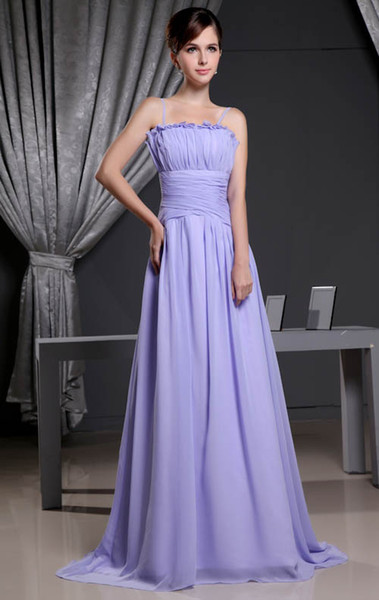 Spaghetti Straps Chiffon Long Bridesmaid Dresses Ruched Empire Floor Length Backless Formal Wedding Guest Maid Of Honor Dresses WD3-014