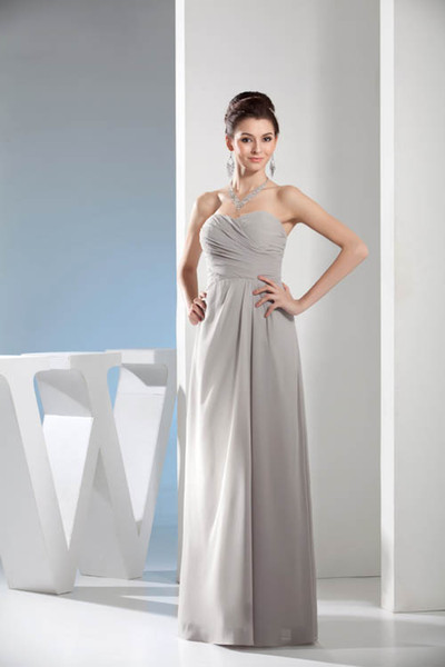 Strapless Chiffon Long Bridesmaid Dresses Ruched Floor Length Formal Wedding Guest Maid Of Honor Dresses WD4-652