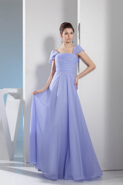 Cap Sleeves Chiffon Long Bridesmaid Dresses Ruched Empire Floor Length Formal Wedding Guest Maid Of Honor Dresses WD4-661