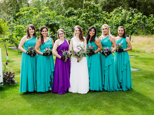 Turquoise One Shoulder Bridesmaid Dresses Chiffon Country Style Ruched Tiered Skirt Maid of Honor Gown Floor Length Wedding Guest Dress 0228