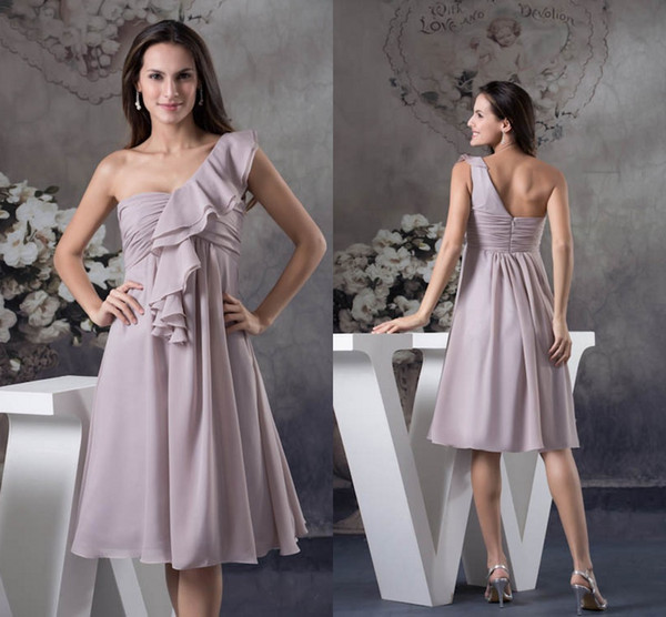 NEW Arrival Top Chiffon Cheap Short Bridesmaid Dresses One Shoulder Ruffles Pleats Formal Maid of Honor Dresses Wedding Guest Gowns WD4-610