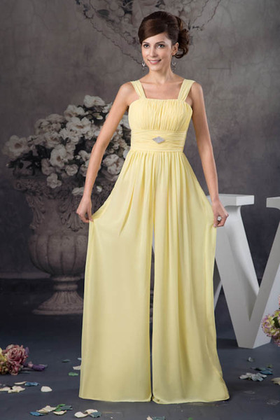 Yellow Flowers Chiffon Cheap Long A Line Bridesmaid Pant Suits Zipper Back Formal Maid of Honor Dresses Wedding Guest Gowns WD4-1098