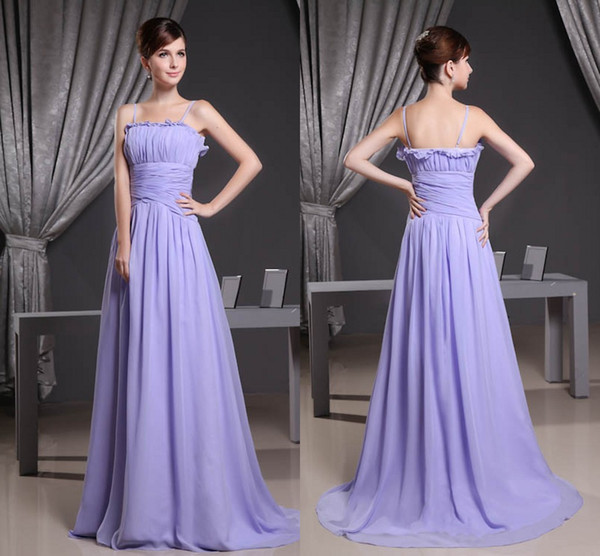 Lavender Spaghetti Sexy Actual Pictures Chiffon Bridesmaid Dresses Floor Length Maid of Honor Dresses Wedding Guest Gowns WD3-014