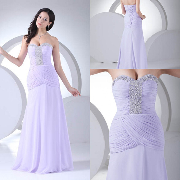 Lavender Sweetheart Sexy Cheap Actual Pictures Chiffon Bridesmaid Dresses Floor Length Maid of Honor Dresses Wedding Guest Gowns WD4-068