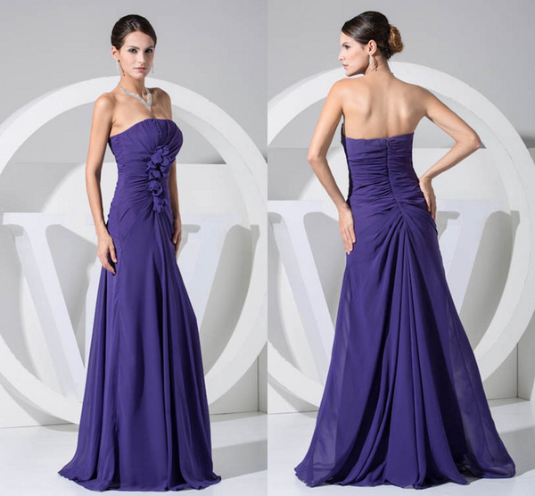 Purple Sexy Real Pictures Strapless Chiffon Cheap Bridesmaid Dresses Sweep Train Formal Maid of Honor Dresses Wedding Guest Gowns WD1-019