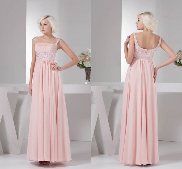 Light Pink Long New Actual Pictures A Line Bridesmaid Dresses Spaghetti Chiffon Beads Maid of Honor Dresses Wedding Guest Gowns WD4-1315
