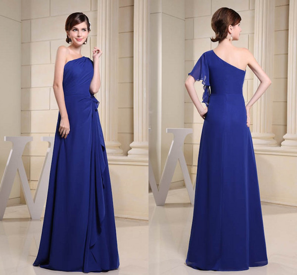 Royal Blue One Shoulder Ruffle Actual Pictures Chiffon Bridesmaid Dresses Floor Length Maid of Honor Dresses Wedding Guest Gowns WD3-042