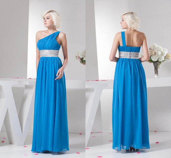 Blue New Actual Pictures A Line Bridesmaid Dresses Chiffon Sequined One Shoulder Maid of Honor Dresses Wedding Guest Gowns WD4-1343