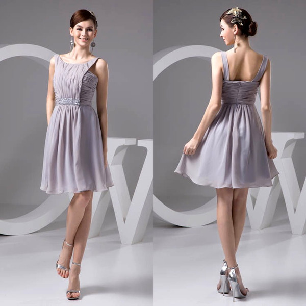 New Beaded Chiffon Short Bridesmaid Dresses A Line Pleats Summer Wedding Guest Dresses Maid Of Honor Gowns Cocktail Gown WD4-661
