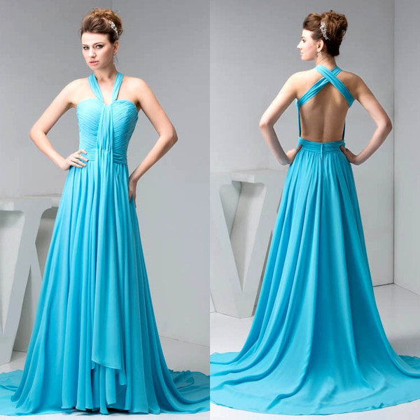 Halter Peacock Chiffon Bridesmaid Dresses Sexy Backless Criss-Cross Pleats Maid of Honor Gowns Wedding Guests Dress For Prom Party WD4-1202