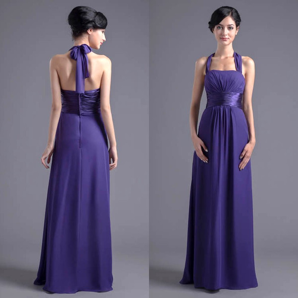 Purple Long Chiffon Summer Bridesmaid Dresses Halter Spaghetti Strap Elegant Maid of Honor Gowns Simple Formal Evening Party Wear ZPT010