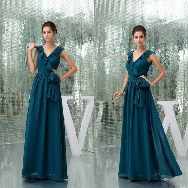 Country Hunter Green A Line Bridesmaid Dresses Chiffon V-neck Ruffles Maid of Honor Gowns For Wedding Party Summer Boho Dress WD5-037