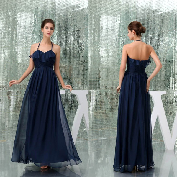 A-line Chiffon Bridesmaid Dresses Navy Blue Real Image Elegant Evening Party Gowns Maid of Honor Dresses For Wedding WD5-038