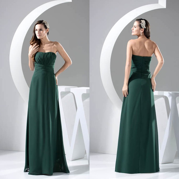 Hunter Green Country Chiffon Long Bridesmaid Dresses A Line Pleats Summer Boho Wedding Guest Dresses Maid Of Honor Gowns WD4-741