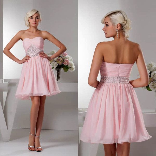 New Crystal Short Bridesmaid Dresses Pink Beaded Elegant Chiffon Cocktail Party Gowns for Wedding Plus Size Maid of Honor Gowns WD4-1211