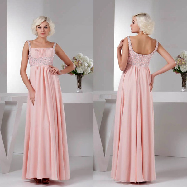 New Crystal Long Bridesmaid Dresses Pink Beaded Elegant Chiffon Evening Gowns For Wedding Party Plus Size Maid of Honor Gowns WD4-1236