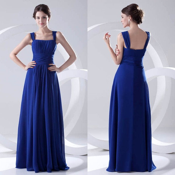 Chiffon Bridesmaid Dresses Royal Blue Ruched Backless Floor Length Formal Wedding Guest Maid Of Honor Evening Gowns ZPT248