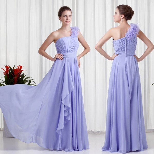 Chiffon Bridesmaid Dresses Lilac One-shoulder Ruffles Ruched Backless Floor Length Formal Wedding Guest Maid Of Honor Evening Gowns ZPT288