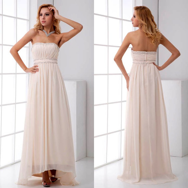 Ivory Pin New Chiffon Long Bridesmaid Dresses Beaded Sequins Evening Empire Waist A Line Strapless Wedding Guest Gowns ZPT196