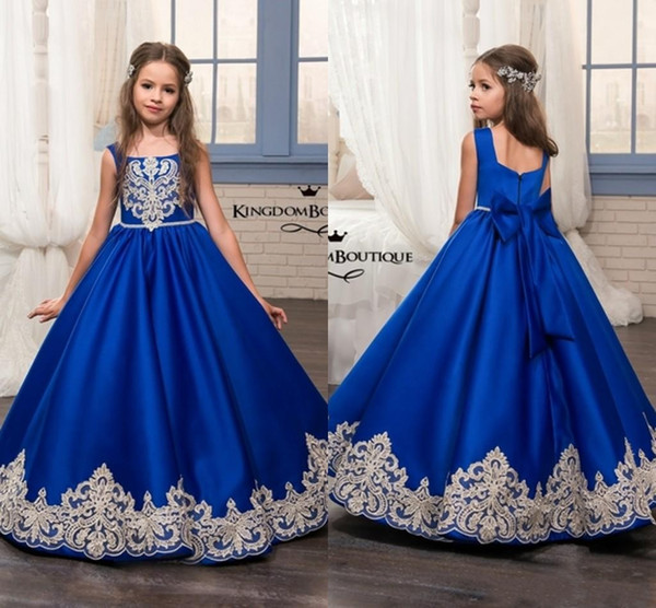 Glitz Pageant Dresses Royal Blue Little For Girls Gowns 2018 Toddler Kids Floor Length Glitz Flower Girl Dress For Weddings Appliques MC1626