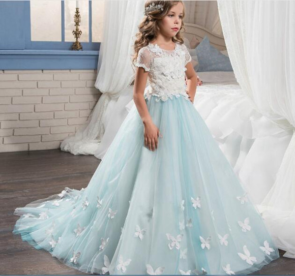 Real photos Ball Gown Princess Wedding Flower Girl's Dresses High quality Tutu Communion Girl's Birthday Gowns