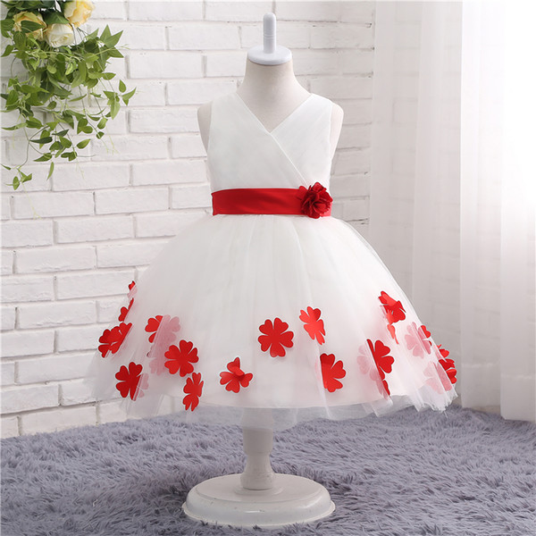 MAGGIEISAMAZING Wholesale v neck back zipper Applique Exposed Boning Kids' Dresses Bridesmaid Dresses with knee length CYH0000TZ014